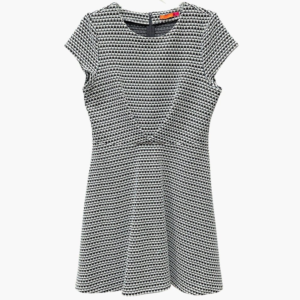 Ava Womens Large Fit & Flare Dress Short Sleeve Textured Geometric Print
